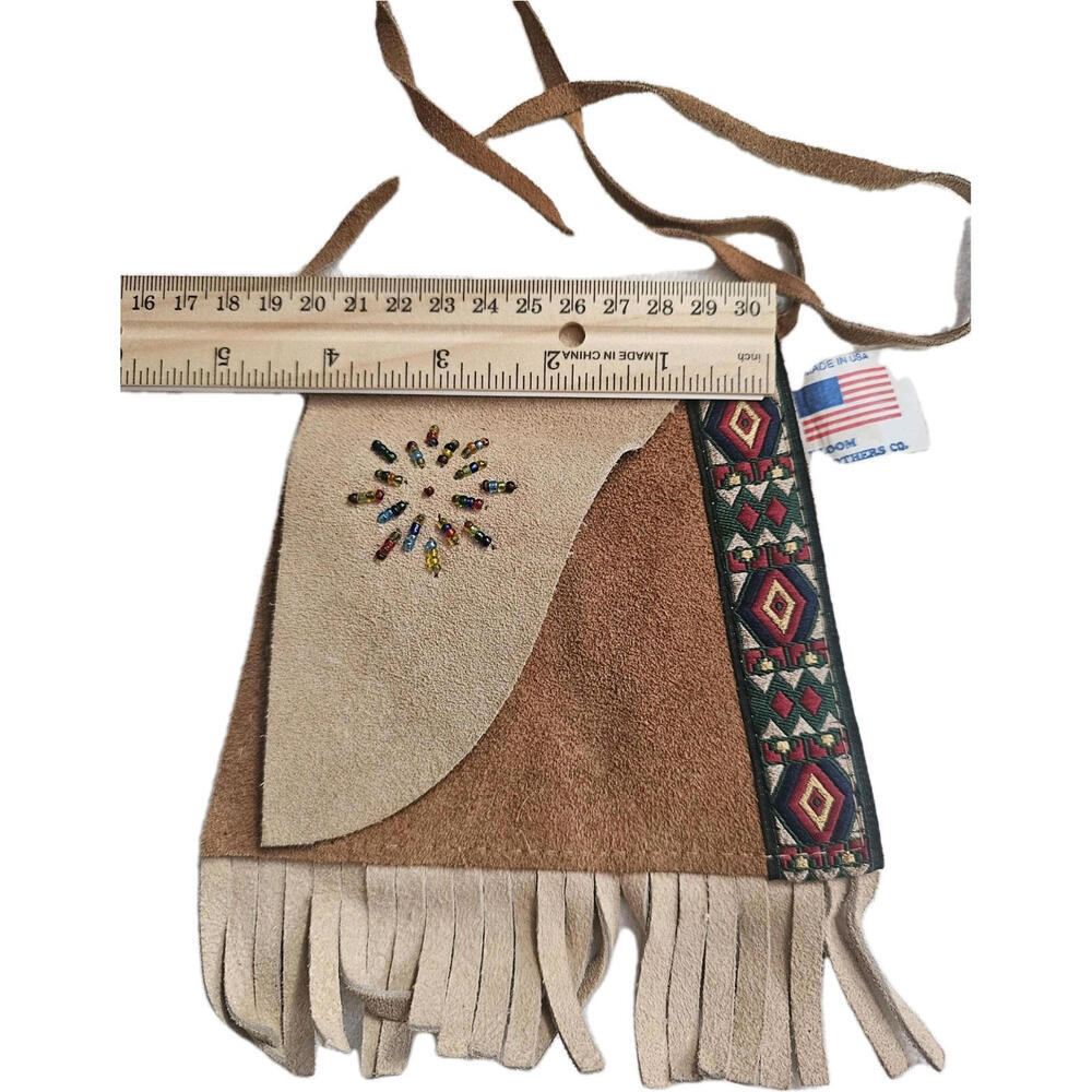 Leather‎ Fringe Bag, Tan, Beaded, X-small - Picture 5 of 6